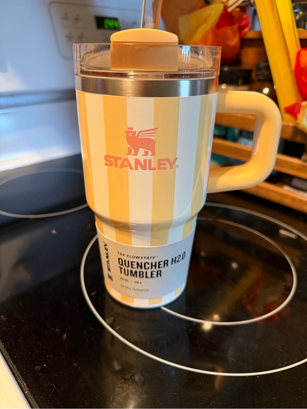 Stanley Striped Tumbler in Yellow and Cream with Handle